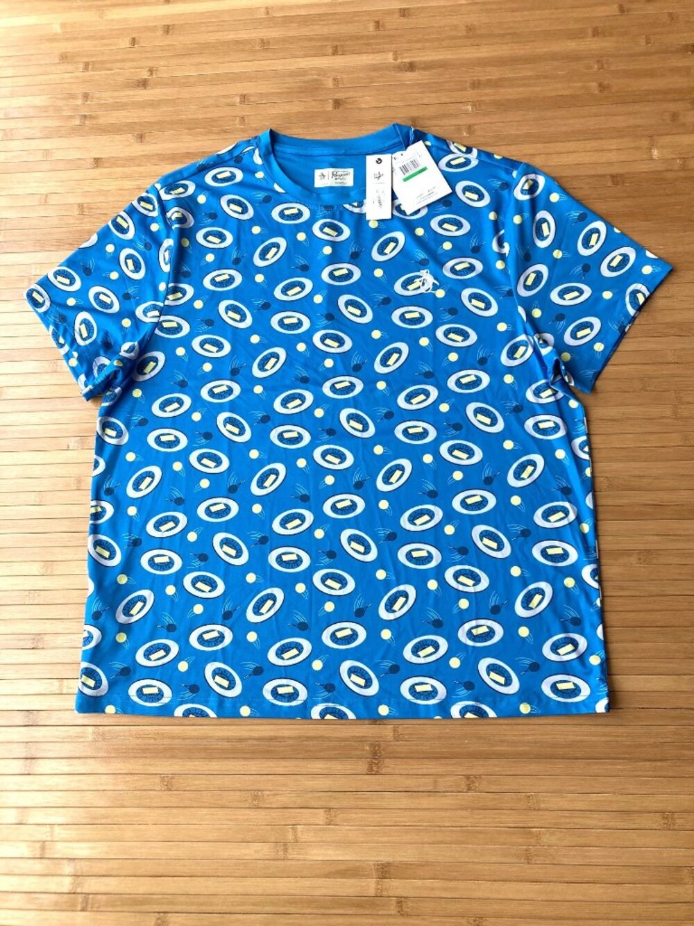Original Penguin Crew Neck Performance Shirt Tennis Print Mens Large L Blue NWT